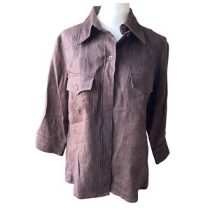 Vintage Women’s Size 8 Brown Linen Button Up Roll Tab Sleeves By Giorgio